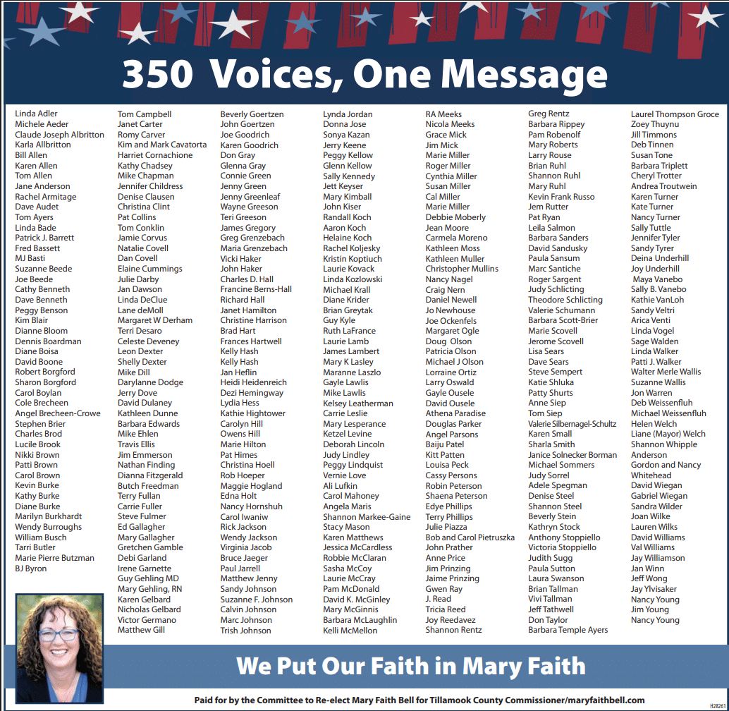 350 voices, one message - vote mary faith bell
